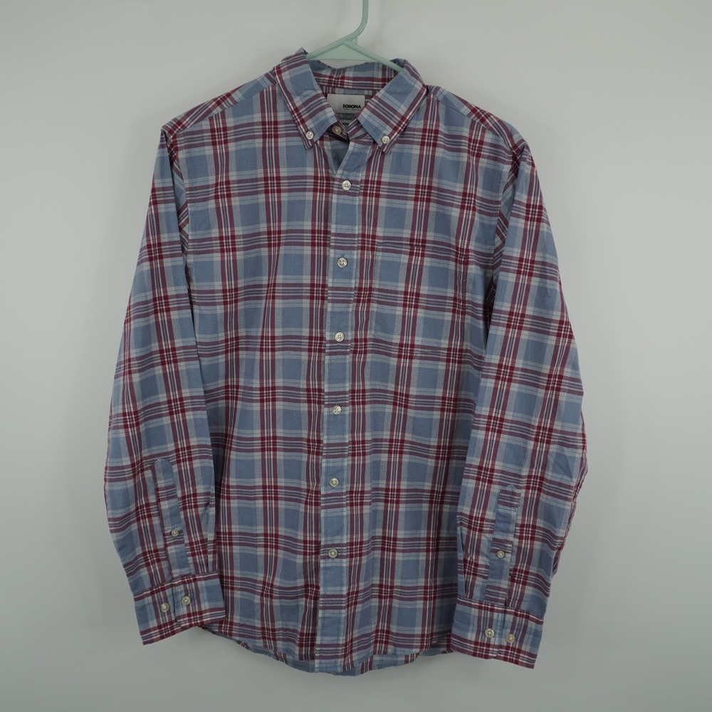 Sonoma Button Down Shirt Mens Size S Blue‎ Red Plaid Modern Fit MS71W100RR3
